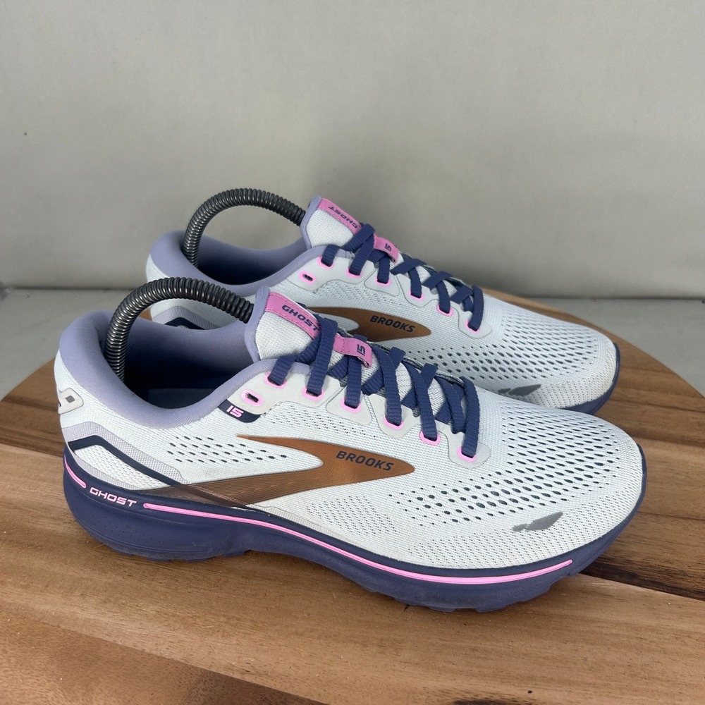 Brooks Ghost 15 Womens Running Shoes 8.5 Wide Blue White Pink 1203801D492
